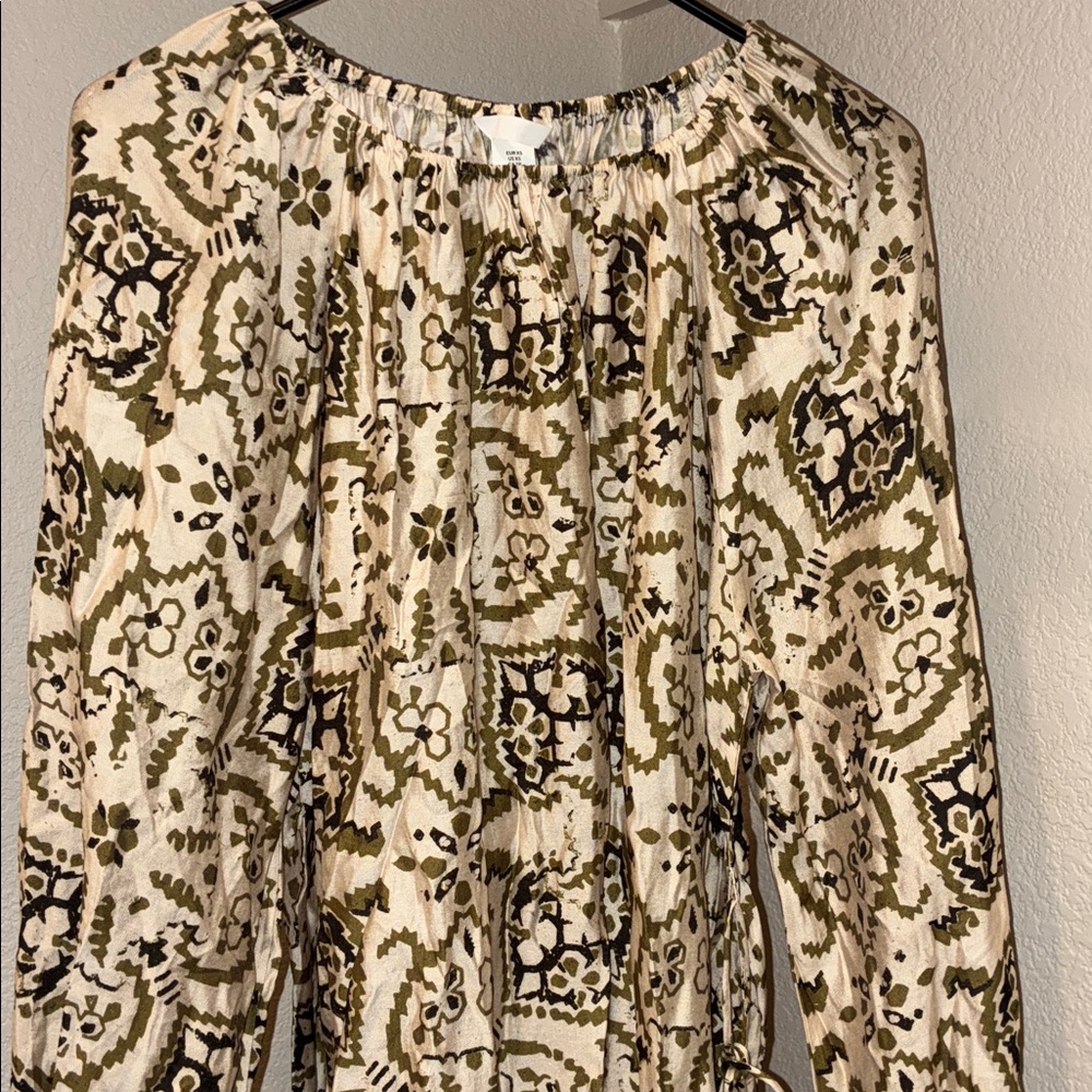 H&M Olive Green and Cream Printed Boho Dress